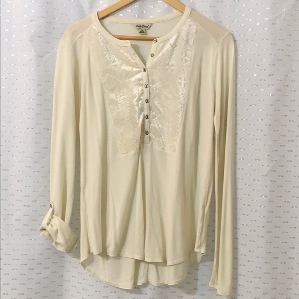 Lucky Brand- Ivory Burnout Velvet Bib Top